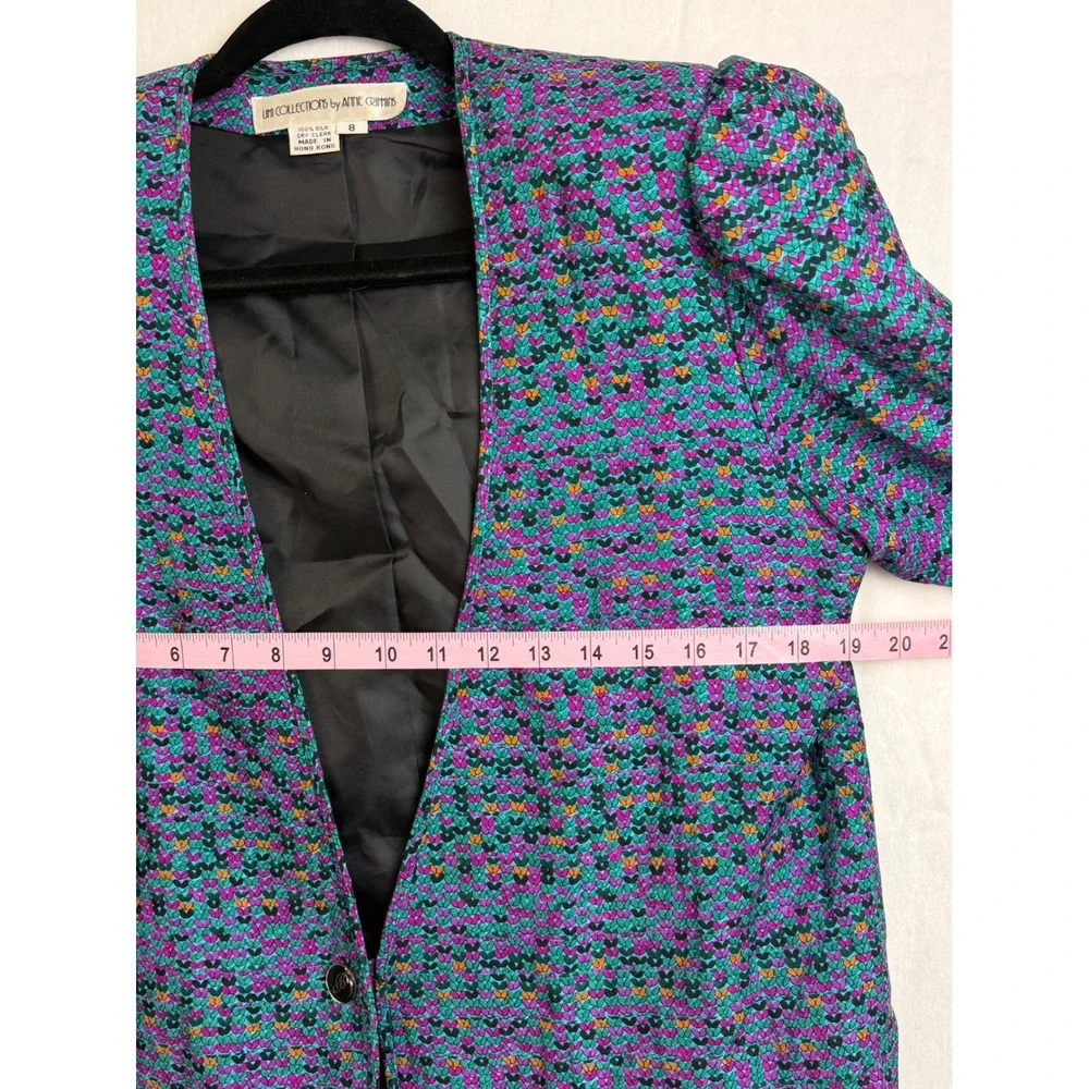 Rare UMI Collections Anne Crimmins Silk 2 Piece Set Dress Blazer Purple Teal 8